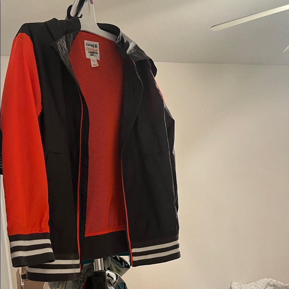 Cat & Jack Black and Orange Kids Raincoat/Windbreaker with hood